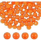 HARFINGTON 100pcs Orange Acrylic Round Beads 8mm Dia 1.9mm Hole Plastic Resin Smooth Balls Loose Bead for Jewelry Making Bracelets Necklace Earrings DIY