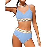 DONWEN Girls Swimsuits V Neck Bikini Set Textured High Waist Girl Two Piece Bathing Suit