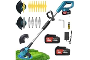 XBZZGMG Cordless Weed Wacker 21V Electric Weed Wacker with 2 4.0Ah Batteries, 3 in 1 Grass Trimmer/Brush Cutter/Edge Equipped with 14 Blades. Weed Trimmer for Mowing Lawns, Yards, Sidewalk Edges