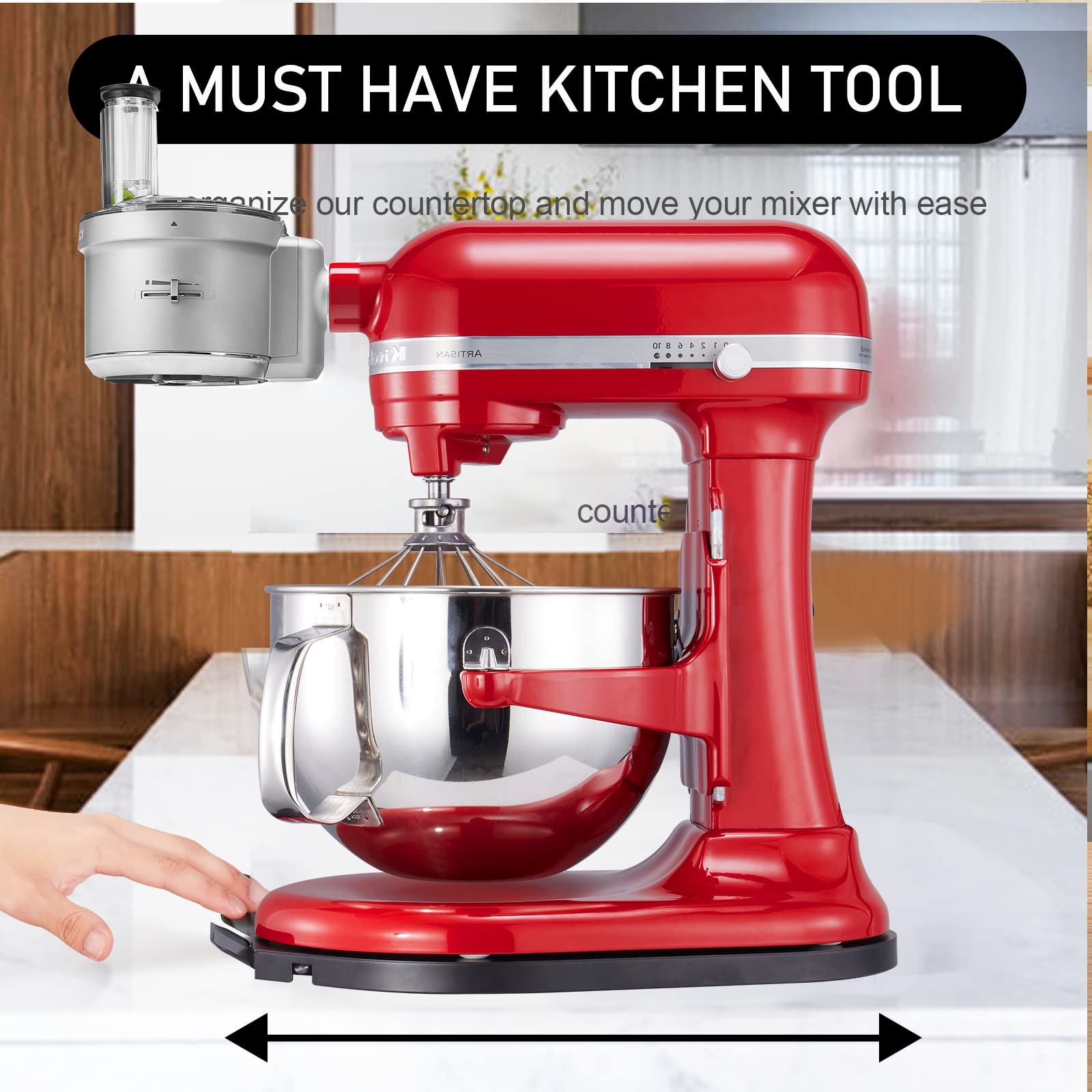 Upgrade Mixer Slider for Kitchenaid Mixer,Sliding Tray Kitchen Appliance Slide Tray Mixer Mover Mixer Mat with Smooth Rolling Wheels for Kitchenaid Series (Black, 5-8 Qt)