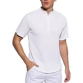 Nolrahiur Mens Henley Shirts Casual Short Sleeve Band Collar Shirt Button Vacation T Shirts