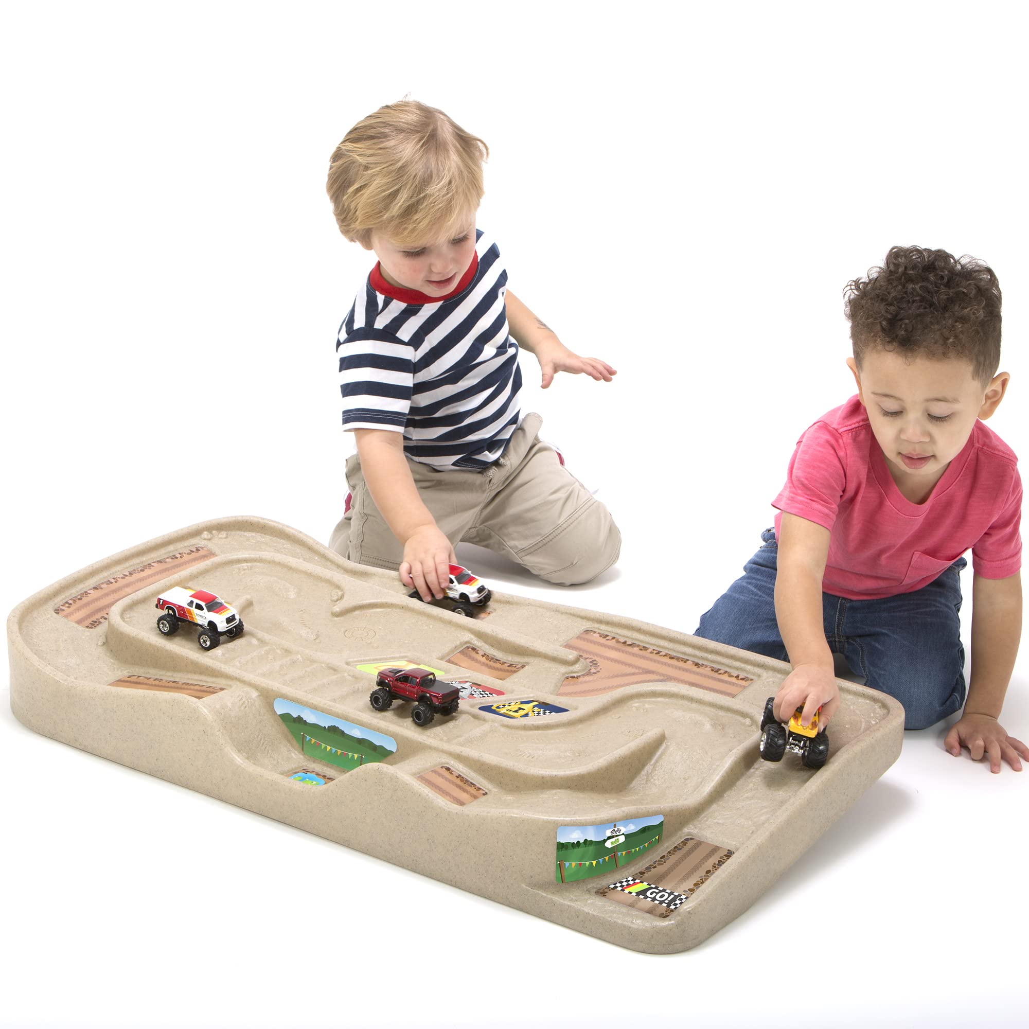 Simplay3 Portable Carry and Go Kids Race Track Toy Car Train Table, 2-Sided No Assembly for Children 3 4 5 6 7 Years Old Boys Girls, Made in USA