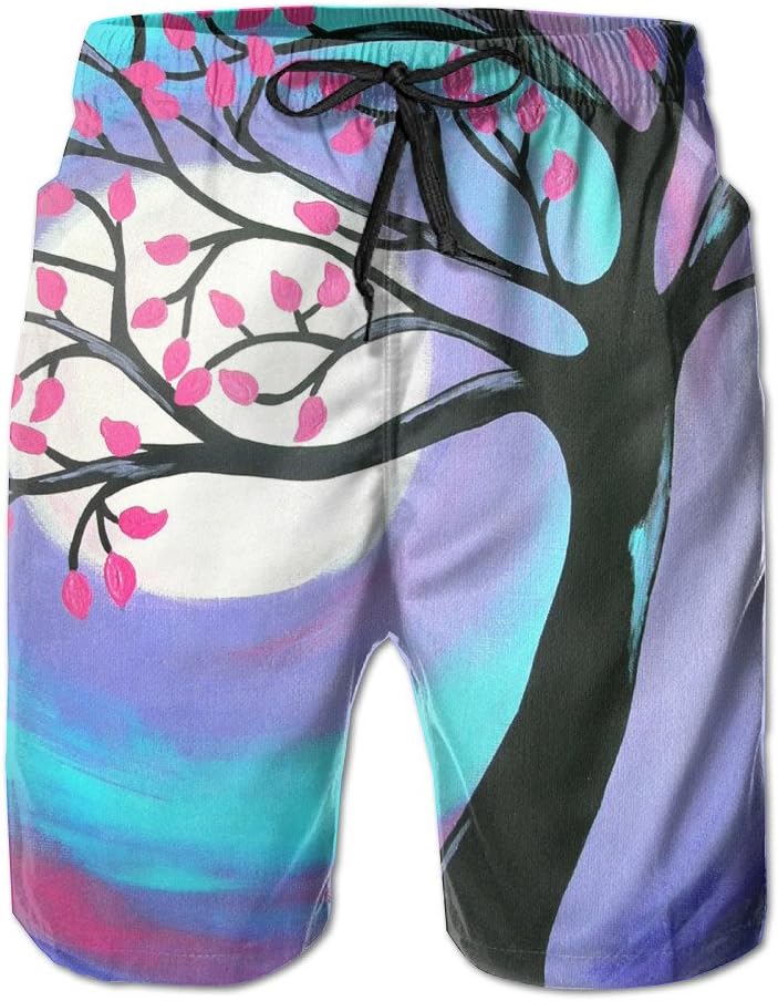 Mens Cool Beach Shorts/Abstract Tree Painting
