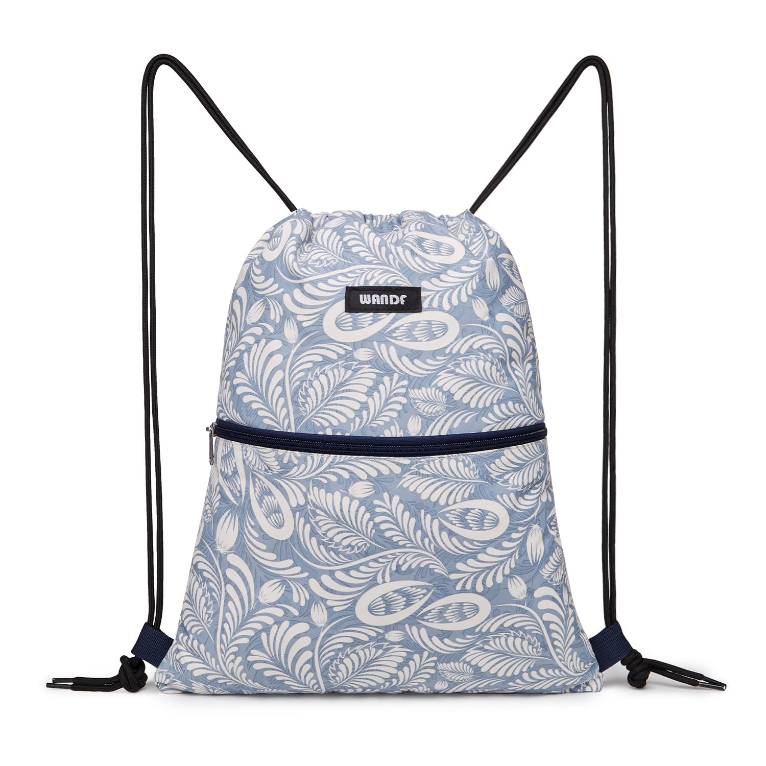 WANDF Drawstring Backpack String Bag Sackpack Cinch Water Resistant Nylon for Gym Shopping Sport Yoga (Light Blue Leaf) — image 1