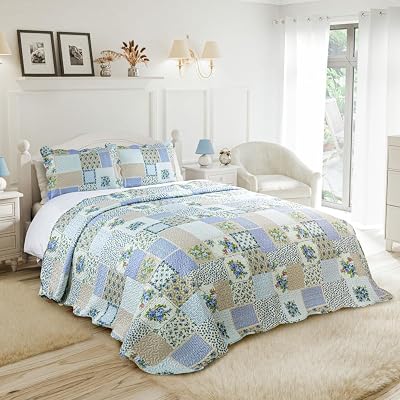Emma Barclay Cotswold Quilted Patchwork Bedspread Set Blue King