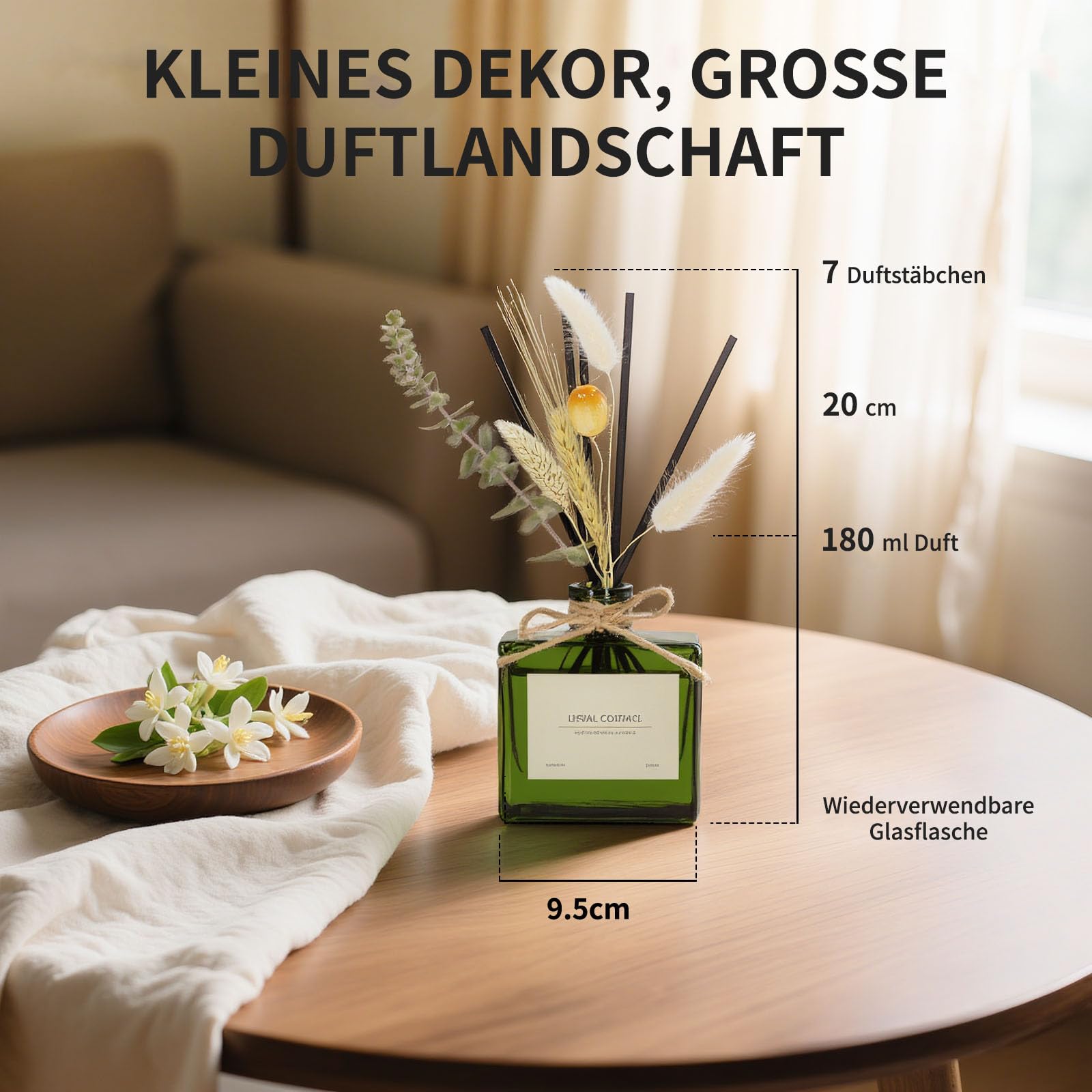 Blume Raumduft Diffuser für 120 Tage Büro,Aroma Diffuser Jasmin Duft mit 7 Duftstäbchen,Natürlich Langanhaltend Lufterfrischer für die Schlafzimmer, Raumdüfte für dekorative Wohnaccessoires 6