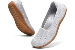 DEXJEWU Women's Wide Toe Box Flats Shoes Knit Ballet Flat Slip-on Dress Walking Comfort Shoes