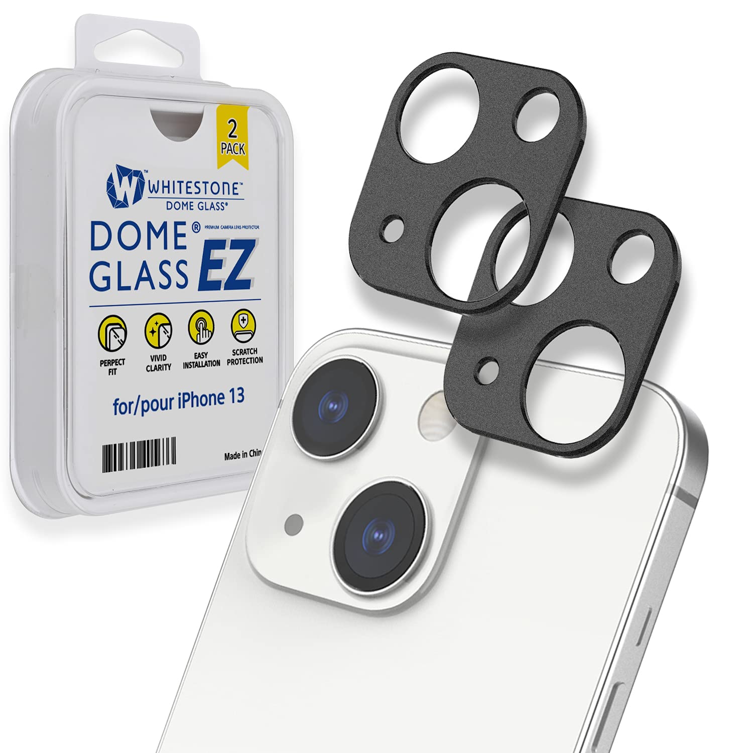 Photo 1 of [Dome Camera EZ] Apple iPhone 13 (6.1") Camera Protector by Whitestone [One Touch Installation] Scratch-Resistant Camera Lens Protector - Two Pack
