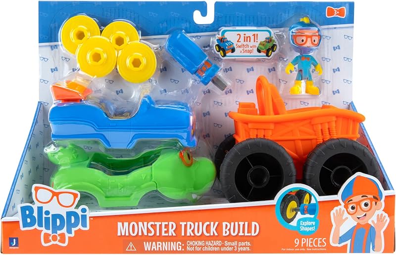 Blippi Monster Truck Build Toy with Racer Figure & Interchangeable Bodies -