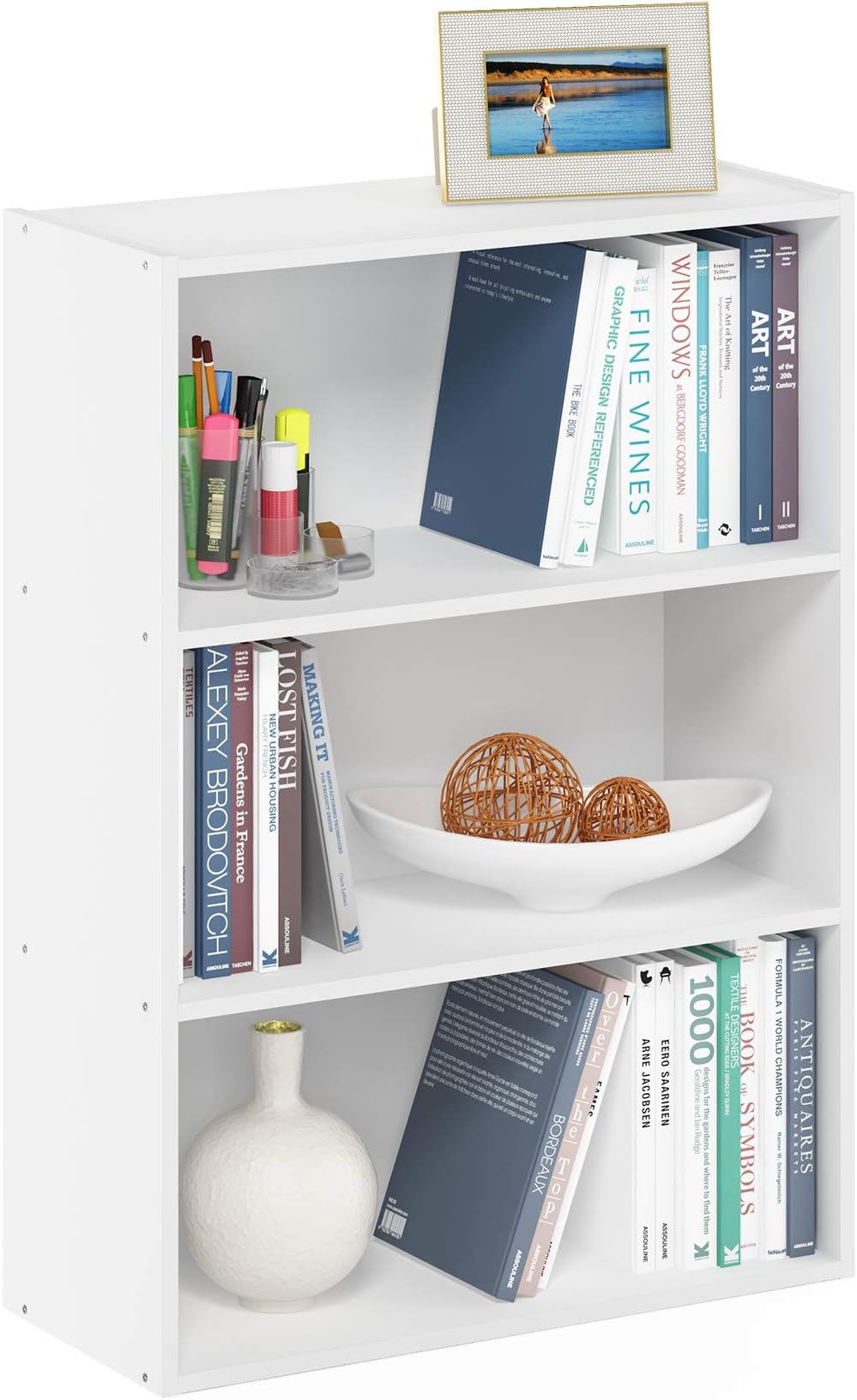 Furinno PASIR 3-Tier Book Shelf Storage Bookcase White 23.7"W x 31.5"H Particle