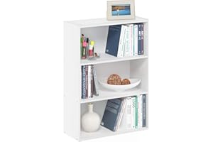 Furinno PASIR Book Shelf, 3-Tier Bookshelf, Storage Shelves Bookcase, 9.7 x 23.7 x 31.5, for Living Room, Bedroom, Home Office, Plain White
