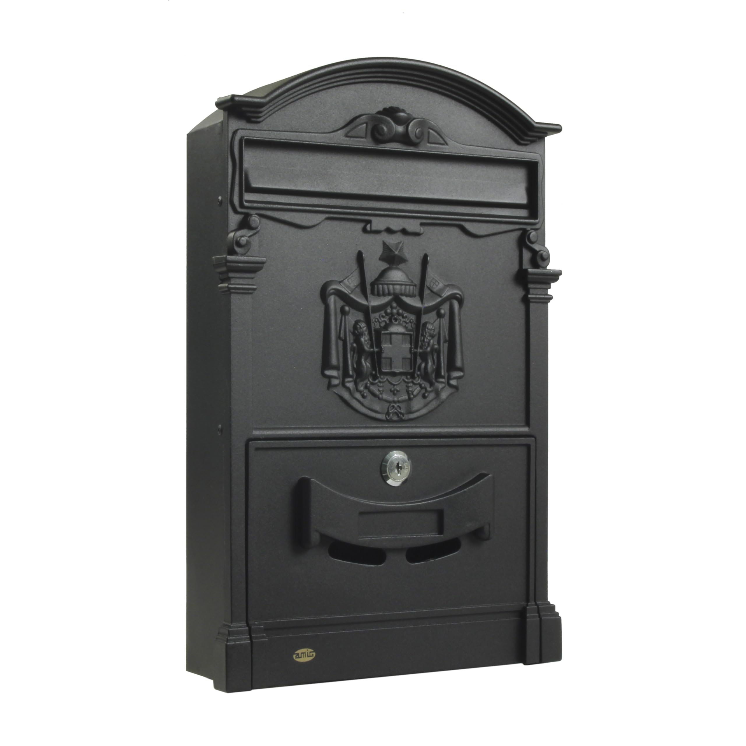Amig Classic Style Mailbox for Outdoor Use | Post Locker for Walls, Walls or Fences | 40.5 x 25.5 x 8.5 cm | Aluminium | Includes Screws | Matte Black Colour