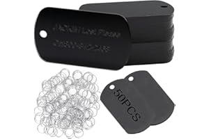 LOSYHU Aluminum Engraving Blank Tags Set 50 Pcs Black Rectangle Aluminum Tag with Hanging Hole Double-Sided Stamping Engraving Tags Rectangle Blank Tag for DIY Decorative Crafts