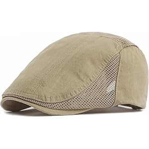DIYDECAL Mens Cotton Mesh Newsboy Cap Flat Ivy Gatsby Hat Summer Driving Cabbie Cap