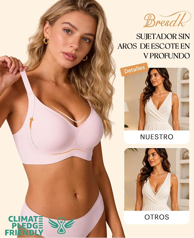 Invisible Sujetador Mujer Diario Seamless Sujetador Soft Sujetador Yoga Rosa M