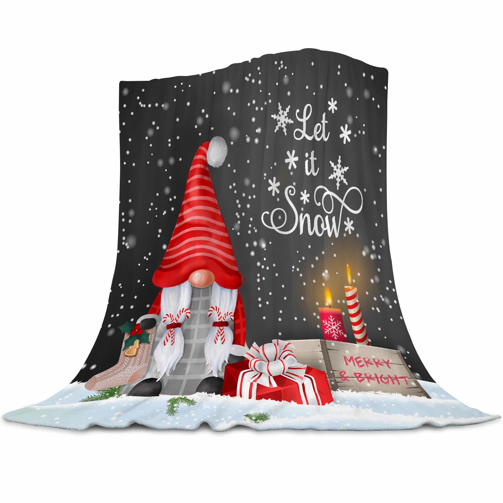 Abaysto Christmas Blanket Gnome Throw Blanket, Merry Christmas Blanket, Winter Snowflakess Flannel Blanket, Living Room/Bedroom/Sofa Couch Warm Soft Bed Blanket for All Season 130x150cm — image 1