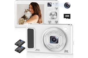 BOFYPOO 4K Digital Camera, 48MP Autofocus Cameras for Photography,Vlogging Compact Camera with Front and Rear Camera, 16X Zoom Protable Point and Shoot Cameras with 32GB SD Card,Anti-Shake,2 Batteries