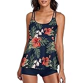 Urchics 2026 Women Two Piece Tankini Swimsuit Tummy Control Plus Size Long Torso Top and High Waisted Boyshorts Bathing Suits