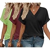 Loaribe 3 Pack T-Shirts Short Sleeve V Neck Tops for Women 2026 Fashion Summer Loose Fit Cute Clothes Trendy Fashion Outfits