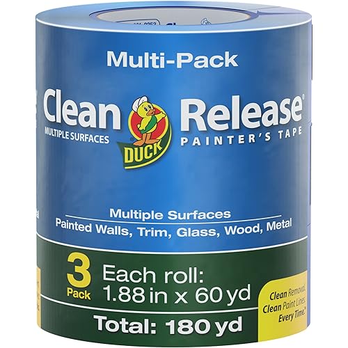 Duck Clean Release Blue Painter's Tape 2-Inch (1.88-Inch x 60-Yard), 3 Rolls, 180 Total Yards, 240461
