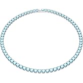 Swarovski Matrix Tennis Necklace with Bright Blue Crystals on a Rhodium Finished Setting