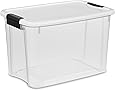 Sterilite 19859806 30 Quart/28 Liter Ultra Latch Box, Clear with a White Lid and Black Latches, 6-Pack