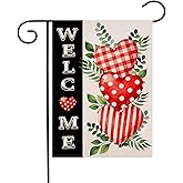 Valentines Day Welcome Garden Flag 12.5x18 Inch Outside Double, Anniversary Love Heart Rustic Yard Outdoor Decoration