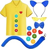 Blue Cat Costume Set Including Cat Ears Headband Yellow T-Shirt Glasses Cat Costume Accessories for World Book Day Cosplay Party Supplies