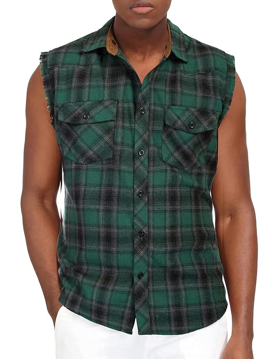 Buy Mens Stylish Sleeveless Button Down Plaid Shirt Hoodie Suit Vest S