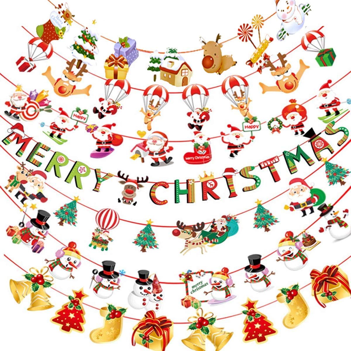 ZOYUBS Christmas Ornaments Set of 7 Christmas Garland, Cute Garland, Stocking, Tree Decoration, Christmas Hanging Flags, Hanging Banner Christmas Ornaments, Flag Banners, Merry Christmas Hanging