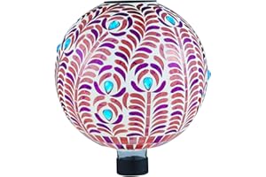 VOREEN Solar Gazing Ball, Mosaic Glass Gazing Globe with Solar Light, Outdoor Yard Decoration Sphere for Homes, Patio, Lawn and Gardens, 10", Pink