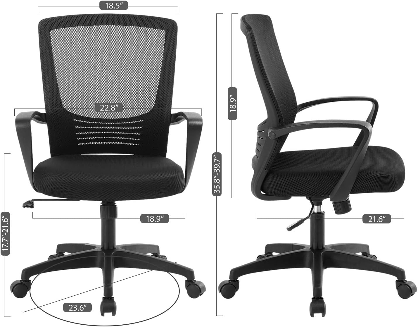 ZLHECTO Ergonomic Office Chair,Mid Back Mesh Chair Black,Computer Desk Chair with Adjustable Height and Mesh Rocking Back,Weight Hold Up to 250Ibs-Adjustable Chair for Conference Room-5 Years Warranty: Kitchen & Dining