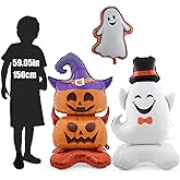 Yimen Bloon Ghost Halloween Balloons With Base Standing Pumpkin Balloon Large Foil Balloon for Halloween Party Decorationes Supplies 3 PCS