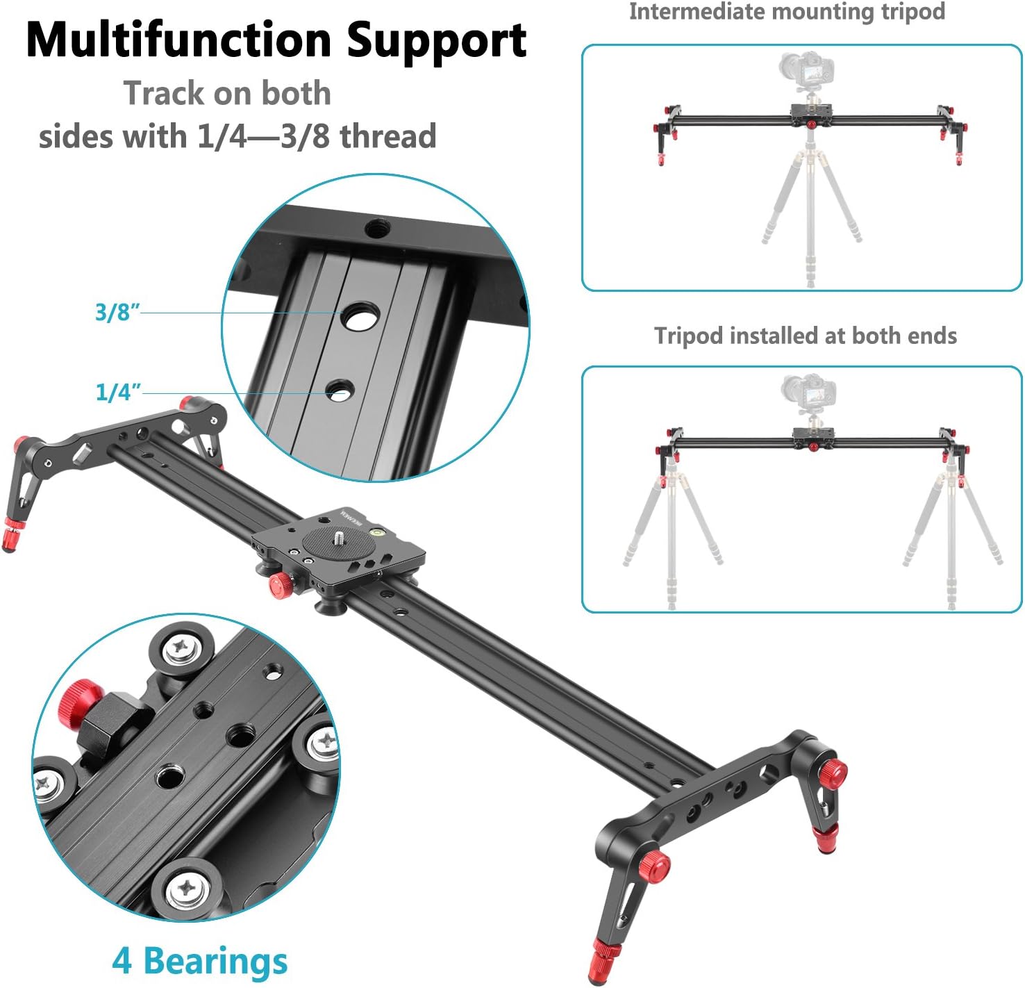 Neewer Aluminum Alloy Camera Track Slider Video Stabilizer Rail with 4 Bearings for DSLR Camera DV Video Camcorder Film Photography, Loads up to 17.5 pounds/8 kilograms (60cm) : Camera & Photo