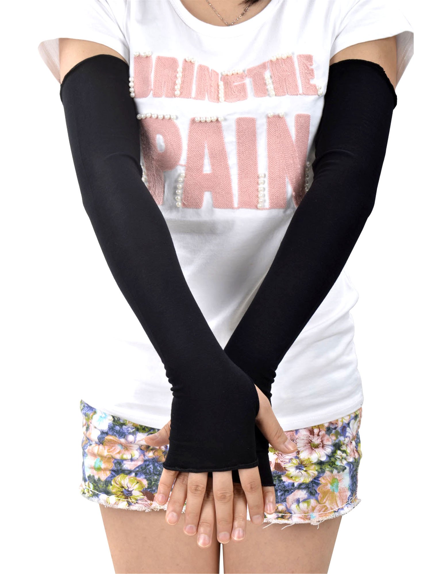 Women's UV Protection Long Lace/Solid Colored Fingerless Gloves Buy