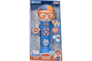 FIRST ACT DISCOVERY Blippi Voice Changing Microphone, 8.5-Inch - Lights and Sounds - Features Voice Recording and Voice Changer - Sing Along to Built-in Music Clips Phrases - Music Fun - Ages 3+