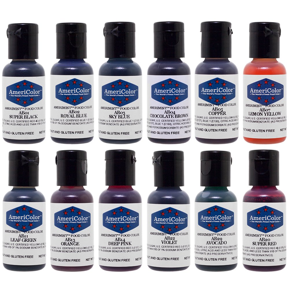 Food Coloring AmeriColor AmeriMist Airbrush Kit, 12 .65 Ounce Bottles