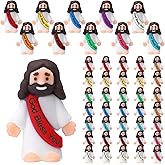 Bememo 50 Pcs Little Jesus Figurines God Bless You Small Rubber Jesus Toys Doll Easter Egg Stuffer Religious Prefilled Craft for Baptism Sunday School(Multicolor)