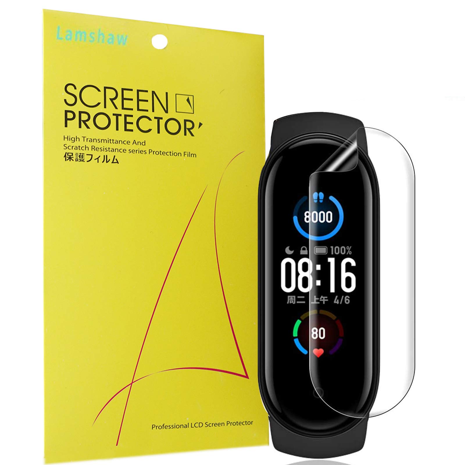Compatible with Ama-zfit Band 5 Screen Protector, onetuo Full Coverage PET Clear Film Compatible with Ama-zfit Band 5 (6 pack)