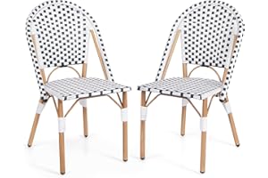 Tangkula French Bistro Chair Set of 2, Outdoor Armless Dining Chairs with Hand-Woven Rattan, Accent Chairs with Galvanized Metal Frame for Garden Kitchen Backyard Porch