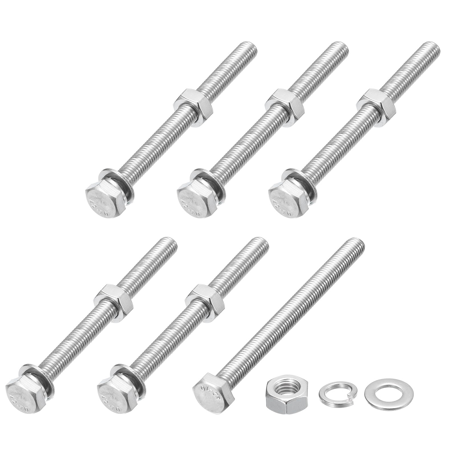 METALLIXITY Hex Head Screws Bolts, Nuts, Flat & Lock Washers Kits (M10-1.5x120mm) 6 Set, Stainless Steel Fully Threaded Machine Screws Bolt Set - for Home Appliance Equipment