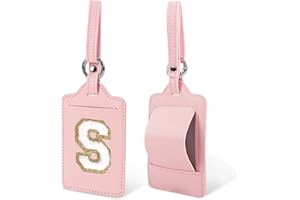 IZUZTA Initial Letter Luggage Tag S for Suitcases, PU Leather Personalized A-Z Luggage Tags with Privacy Cover Name Card, Pink Cute Monogrammed Funny TSA Approved Baggage Tag for Women Kids(1 Pack Letter S)