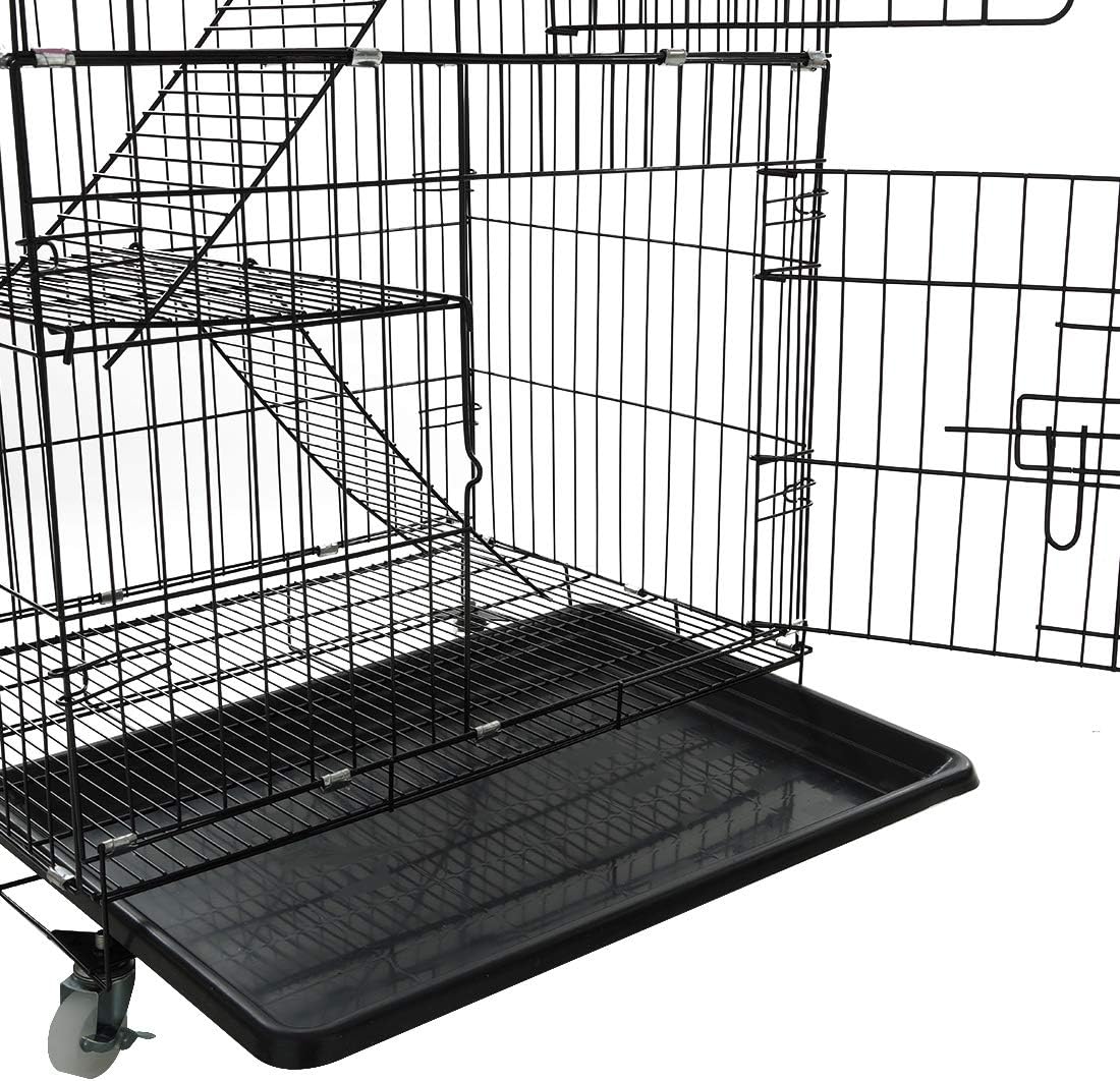 AVEEN 3-Tier Small Cat Cage Playpen Box Kennel Crate with 2 Front Doors & Free Hammock - 40 x 24 x 17 Inches（Black） : Kitchen & Dining