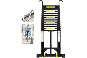 Wolec Telescoping Ladder, 20.3FT Aluminum Portable Extension Ladder w/Hooks, Stabilizers& Wheels, 330lbs Capacity, Collapsible Design, Outdoor & RV Friendly, Aluminum, Sturdy & Reliable, Black