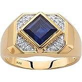 PalmBeach Men's Yellow Gold-plated Sterling Silver Square Created Blue Sapphire and Diamond Accent Ring Sizes 8-13