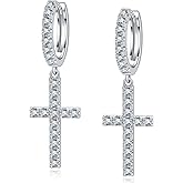 Hitlinker Moissanite Sterling Silver Cross Earrings for Women Huggie Drop Hypoallergenic Lightweight Earring Set
