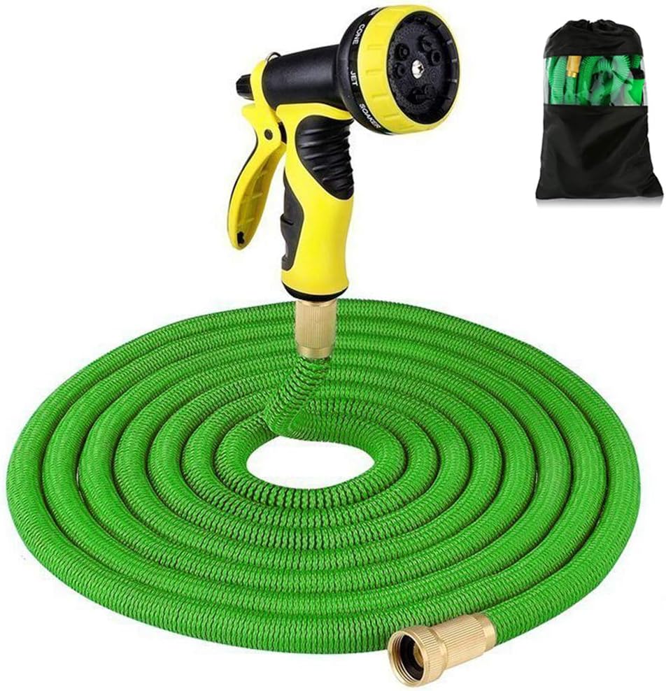 HENGQIANG Garden Hose - 50Ft Expandable Garden Hose - 9 High Pressure Spray Patterns - 3/4" Solid Brass Fittings - No Twisting, No Winding Lawn and Plant Watering - Durable Three Layer Latex Core.