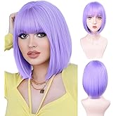 Aida ble Short Bob Wigs With Bangs - Straight bob wig for women Lavender Purple 12inch Synthetic wig Heat Resistant Fiber Hair Natural and stylish look suitable for cosplay parties…