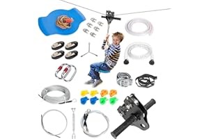 Fineera Zip Line for Kids and Adults Outdoor Up to 350Lbs 150FT with Stainless Steel Zipline Spring Brake, Safety Harness and Steel Trolley Ziplines Kits for Backyards