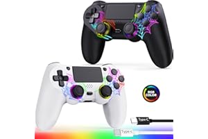 Fanyooge Controller for PS4, 2 Pack Spider Pattern RGB Controller for Ps4 with Hall Effect Joystick/1000mAh Battery/USB C/Dual Vibration/6-Axis Gyro/3.5mm Audio Jack